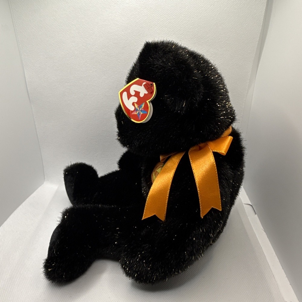 TY Beanie Buddy Haunt 14" Black & Gold Halloween Bear Retired Creased Tag 2002 - Picture 7 of 13